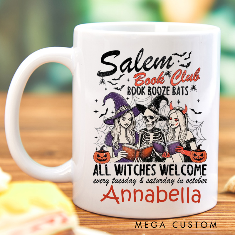 Personalized Book Club Mugs Custom Spooky Witch Coffee Mug with Name Halloween Mug Book Lover Gift for Librarian Gift Halloween Gift