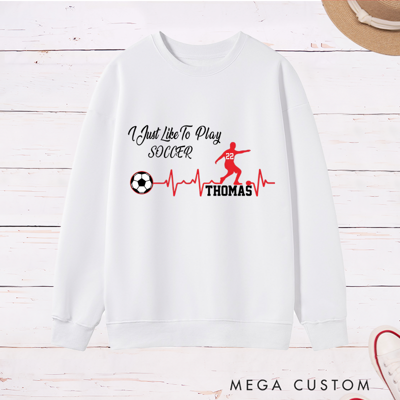 Personalized Soccer Sweatshirt with Custom Name, Number, and Heartbeat Design