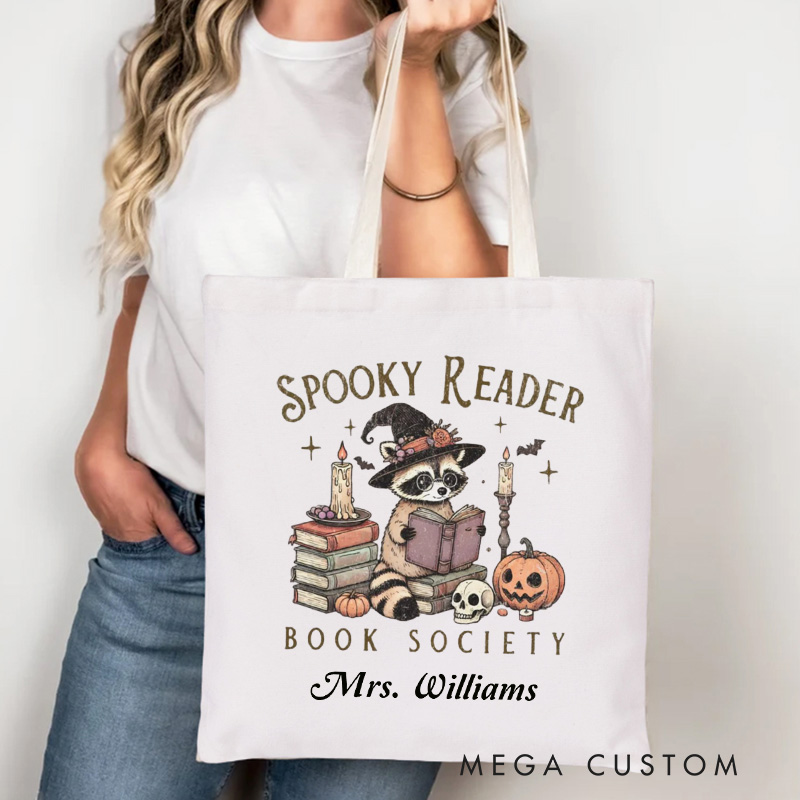Personalized Spooky Reader Book Society Tote Bag Custom Spooky Reader Bag with Name Library Canvas Tote Bag Book Lover Gift Bookish Halloween Gift