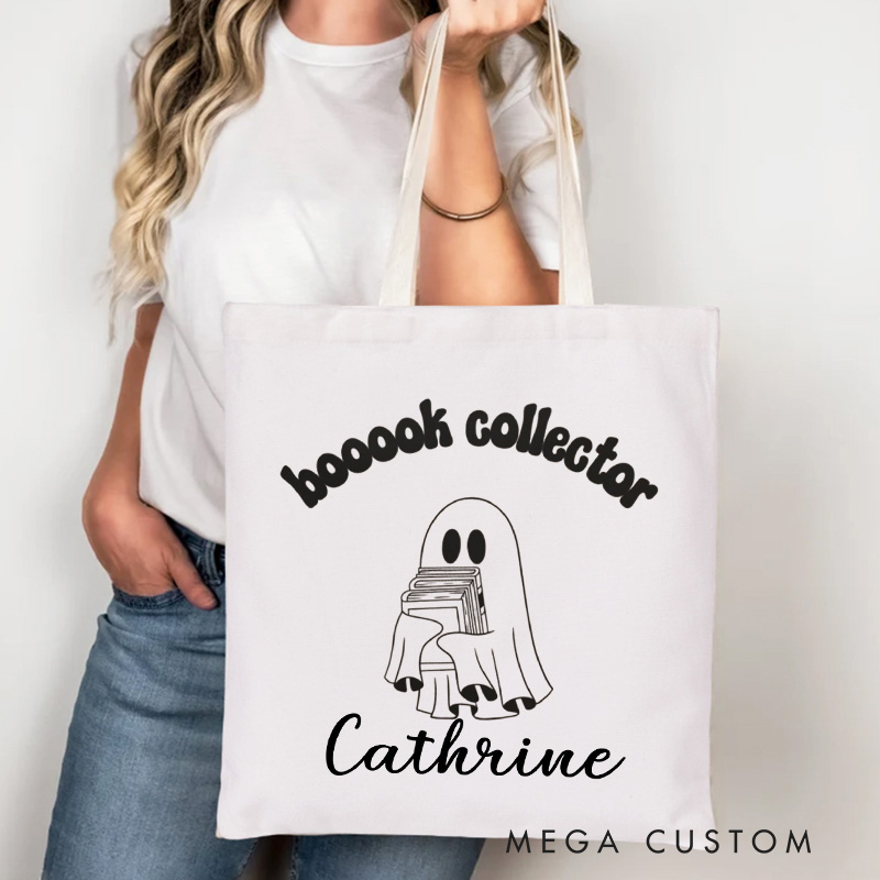 Personalized Book Collector Tote Bag Custom Bookish Ghost Bag with Name Scary Book Club Bag Book Lover Gift Reading Lover Gift Halloween Gift