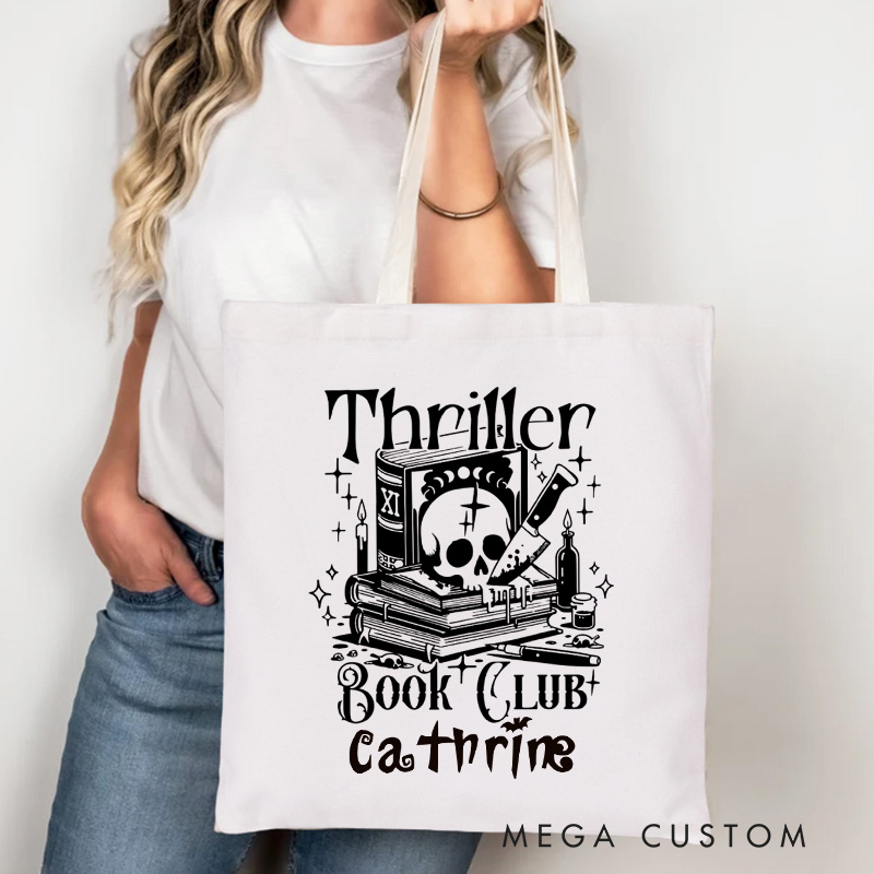Personalized Thriller Book Club Tote Bag Custom Dark Acadamia Bag with Name Scary Bookcore Bag Horror Book Lover Gift Halloween Gift Reader Gift