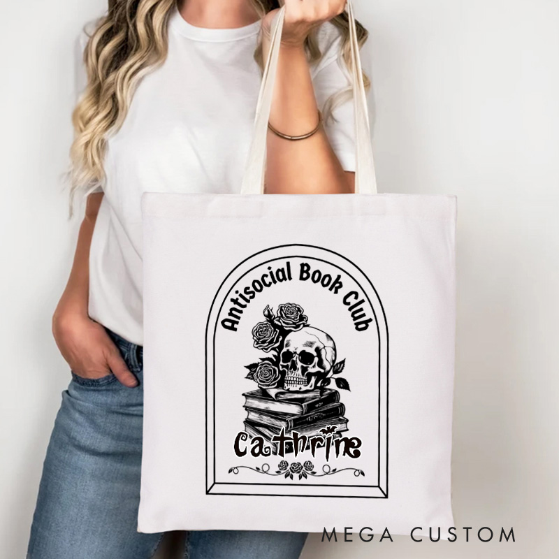 Personalized Antisocial Book Club Tote Bag Custom Horror Book Bag with Name Scary Book Club Bag Book Lover Gift Halloween Gift