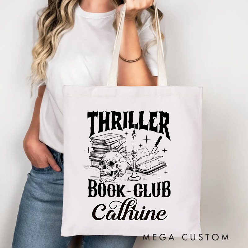 Personalized Thriller Book Club Tote Bag Custom Thriller Reader Bag with Name Bookish Halloween Bag Book Lover Gift Halloween Gift