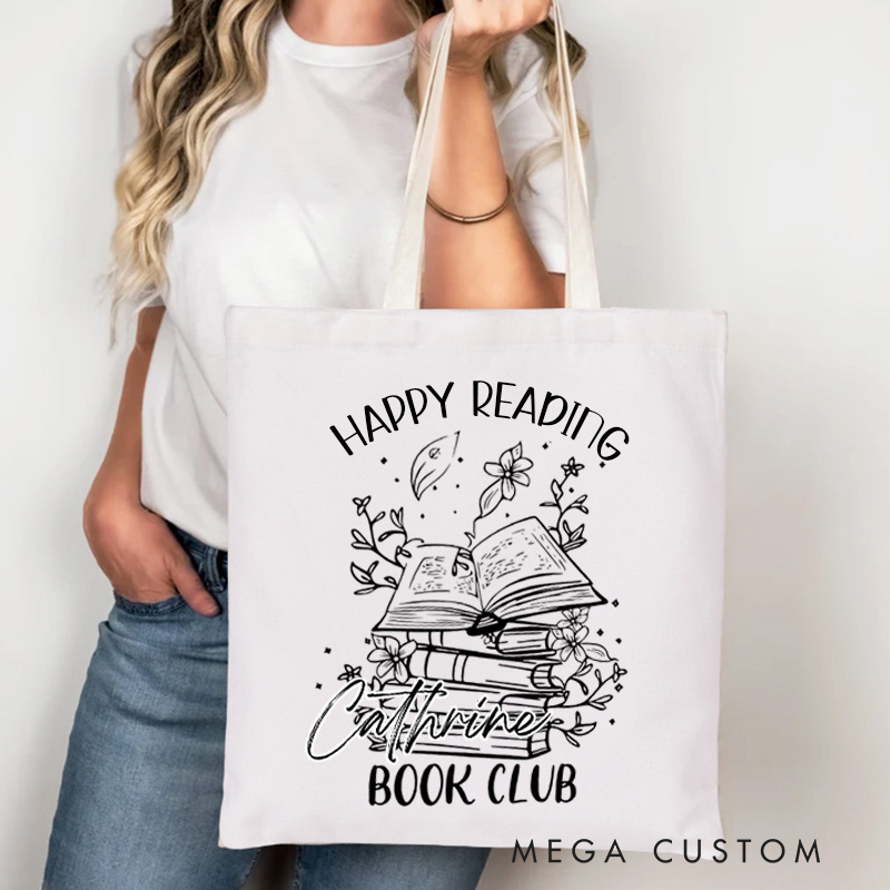 Personalized Reading Book Club Tote Bag Custom Booktok Bag with Name Flower Book Bag Book Lover Gift Bookish Gift Librarian Gift