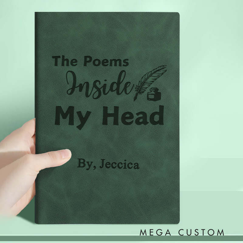 Personalized the Poem inside My Head Journal Engraved Leather Poetry A5 Notebook with Name Poem writing Journal for Book Lover Gift Bookish Gift Librarian Gift