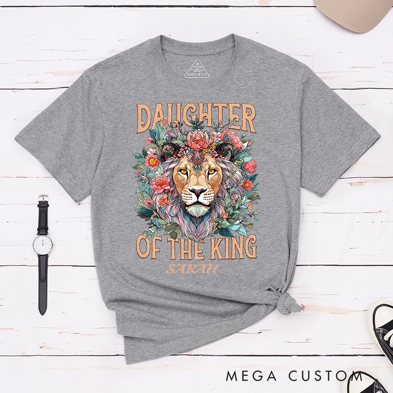 Personalized Flower Lion Cotton Bible Verse Classic T-Shirt with Custom Name Christians Gift Birthday Gift Christian Apparel Gift for Jesus Lover 