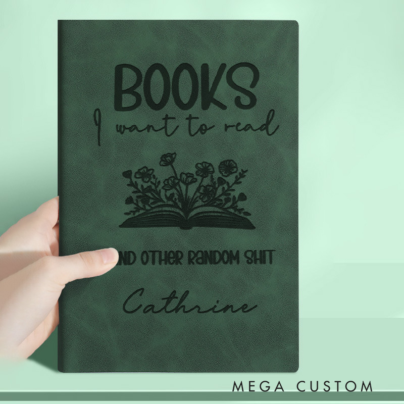 Personalized Books I Want to Read Journal Leather Book Flower Notebook with Name Reading Journal for Book Lover Gift Bookish Gift Librarian Gift