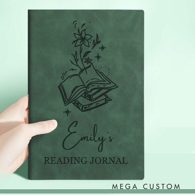 Personalized Leather Reading Journal Engraved Book Flower Reading Notebooks Bookish Journals for Librarian Gift Book Lover Gift