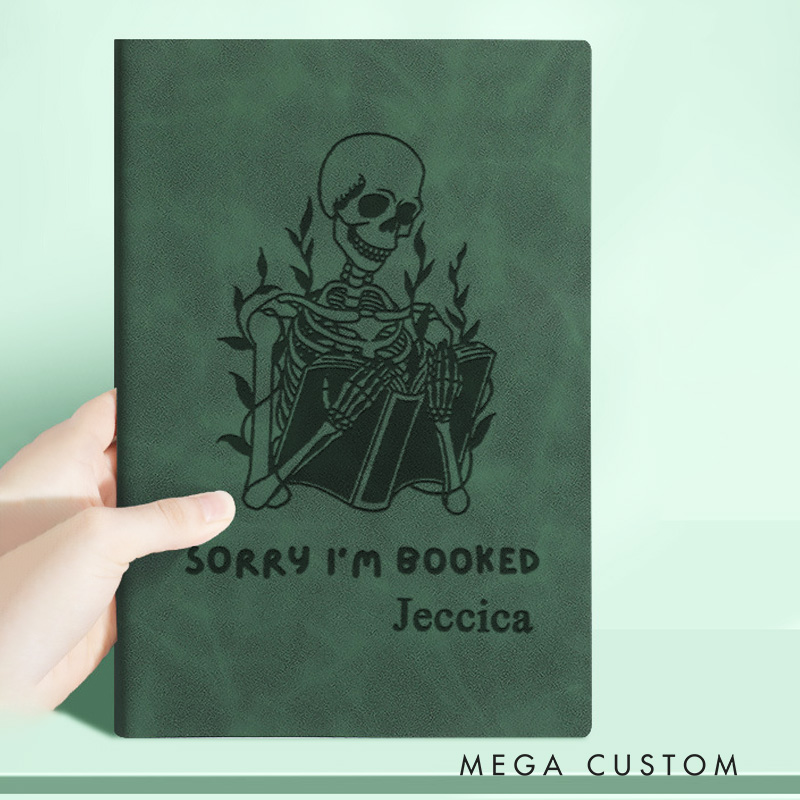 Personalized Sorry I am Booked Journal Leather Reading Skeleton Notebook For Book Readers for Book Lover Gift Librarian Gift Readers Gift