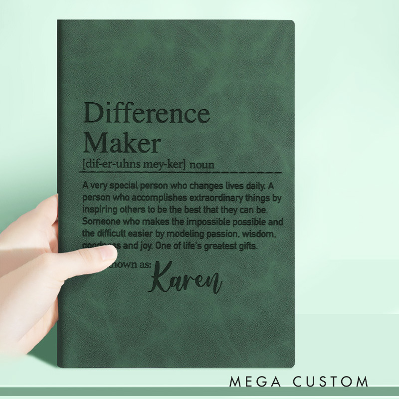 Personalized Difference Maker Journal Leather Reading Notebook with Name For Book Readers for Book Lover Gift Librarian Gift Reading Gift