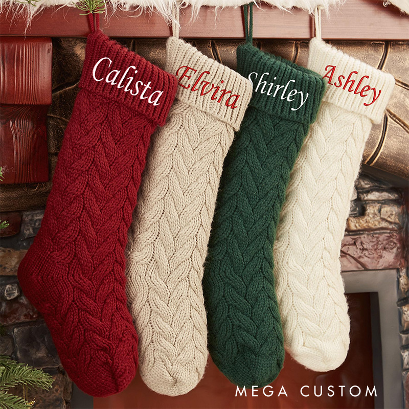 Personalized Knitted Christmas Stockings Monogram Family Christmas Stocking Gifts Embroidered Christmas Stockings
