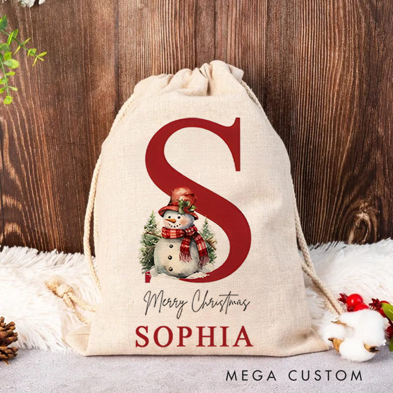 Personalised Santa Sack Name and Initial First Christmas Gift Bag