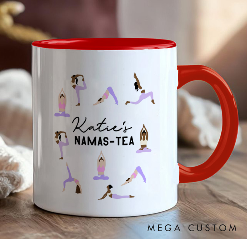 Personalized Yoga Mug with Namas-Tea Design Pilates Yoga Pose Mug Yogi Namaste Bag Perfect Gift for Yoga Lover