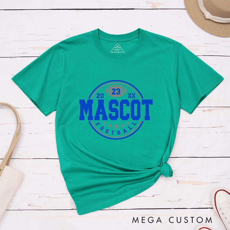 Personalized American Football T-Shirts Featuring Custom Mascot ,Number and Year on the Front