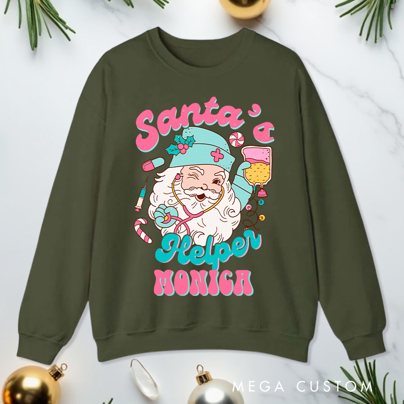 Personalized Nurse Sweatshirt Customized Santa's Helper Nurse Design Sweatshirt Nurse Christmas Gifts 