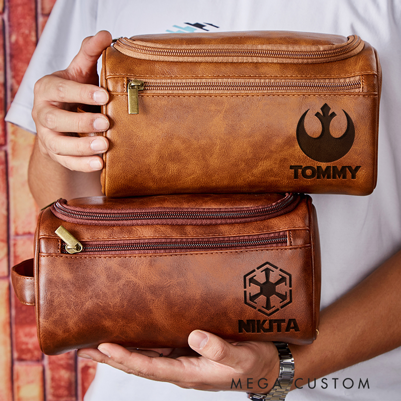 Personalized Planet Movie Leather Dopp Kit Galaxy War Film Mens Leather Toiletry Bag Engraved Dopp Bag Gift For Men