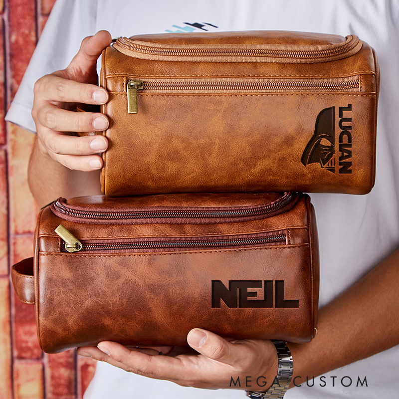 Personalized Space Opera Movie Leather Dopp Kit Galaxy War Film Mens Leather Toiletry Bag Engraved Dopp Bag Gift For Men