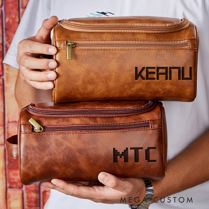 Personalized Game Inspired Leather Dopp Kit Gamer Mens Leather Toiletry Bag Engraved Dopp Bag Gift For Men