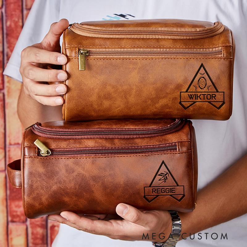 Personalized Battle Royal Game Inspired Leather Dopp Kit Gamer Mens Leather Toiletry Bag Engraved Dopp Bag Gift For Men