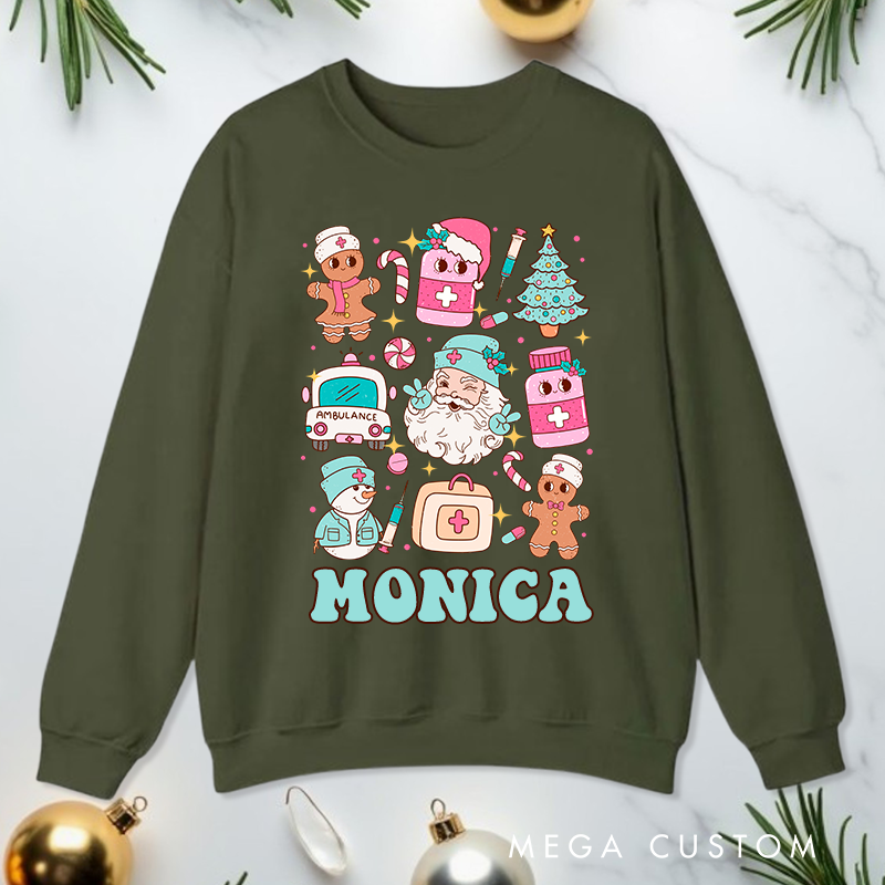Personalized Nurse Sweatshirt Customized Festive Nurse Collage Design Sweatshirt Nurse Christmas Gifts 