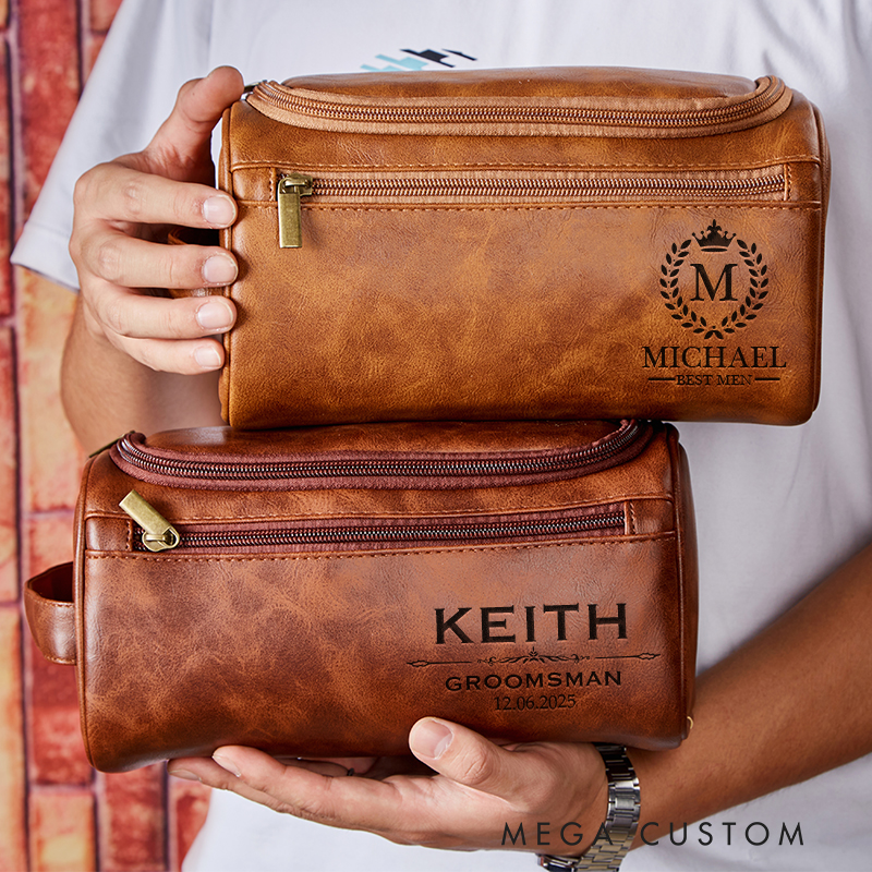 Personalized Classic British Graphic Leather Dopp Kit Art Lover Mens Leather Toiletry Bag Engraved Dopp Bag Gift For Men