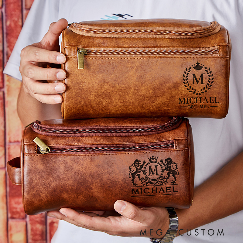 Personalized Barocco Graphic Leather Dopp Kit Art Lover Mens Leather Toiletry Bag Engraved Dopp Bag Gift For Men