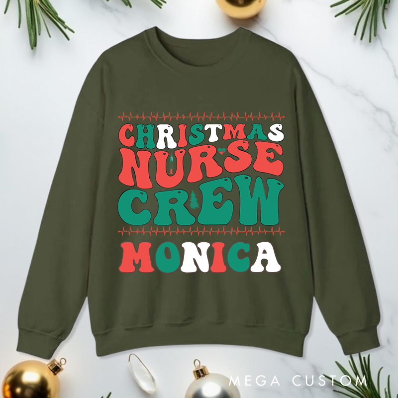 Personalized Nurse Sweatshirt Customized Christmas Nurse Crew Design Sweatshirt Nurse Christmas Gifts 
