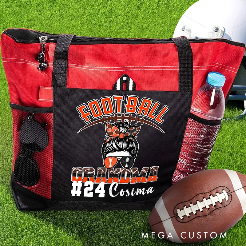 Personalized Football Grandma Tote Bag with Custom Name and Number