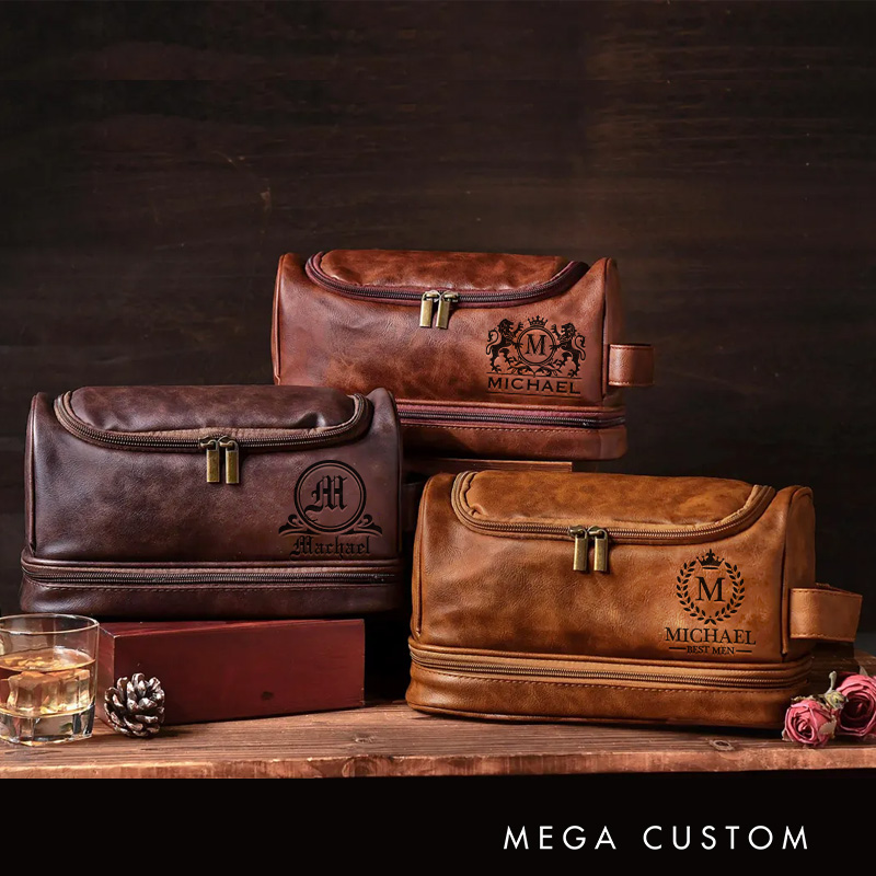 Personalized Barocco Graphic Hanging Leather Dopp Kit Art Lover Mens Leather Toiletry Bag Engraved Dopp Bag Gift For Men