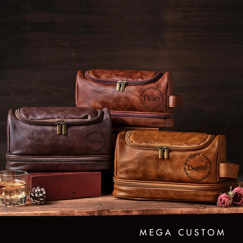 Personalized Precious Ring Movie Hanging Leather Dopp Kit Fantasy Movie Mens Leather Toiletry Bag Engraved Dopp Bag Gift For Men