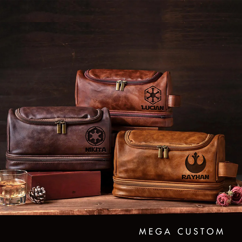 Personalized Planet Movie Hanging Leather Dopp Kit Galaxy War Film Mens Leather Toiletry Bag Engraved Dopp Bag Gift For Men