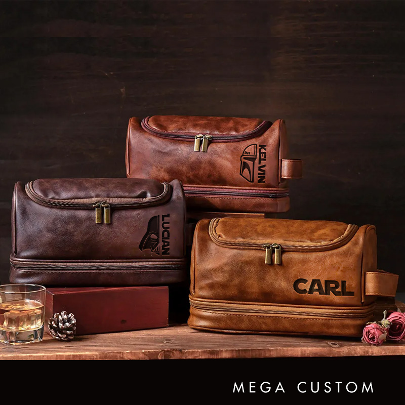 Personalized Space Opera Movie Hanging Leather Dopp Kit Galaxy War Film Mens Leather Toiletry Bag Engraved Dopp Bag Gift For Men