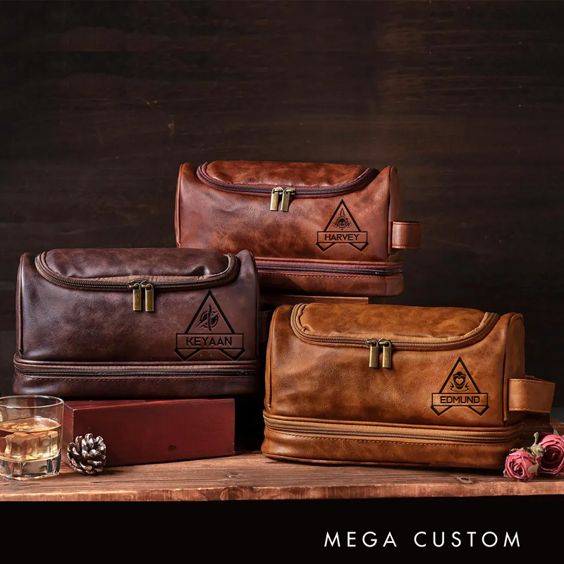 Personalized Battle Royal Game Inspired Hanging Leather Dopp Kit Gamer Mens Leather Toiletry Bag Engraved Dopp Bag Gift For Men