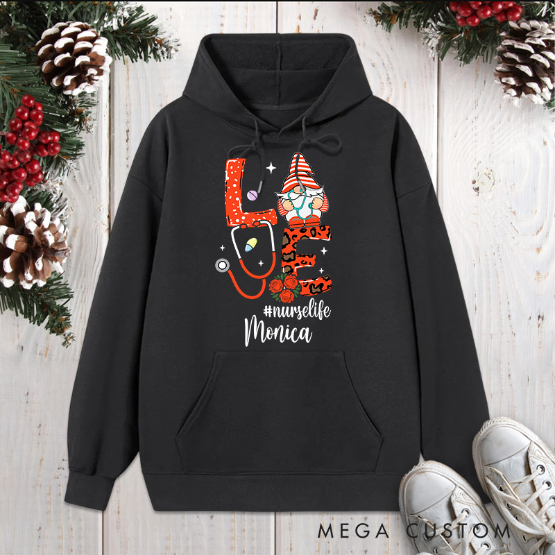 Personalized Hoodies for Nurse Customized Love NurseLife Christmas Gnome Design Hoodies Xmax Gift