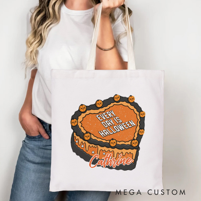 Personalized Every Day is Halloween Tote Bag Custom Pumpkin Cake Bag with Name Spooky Baking Tote for Baking Lover Gift