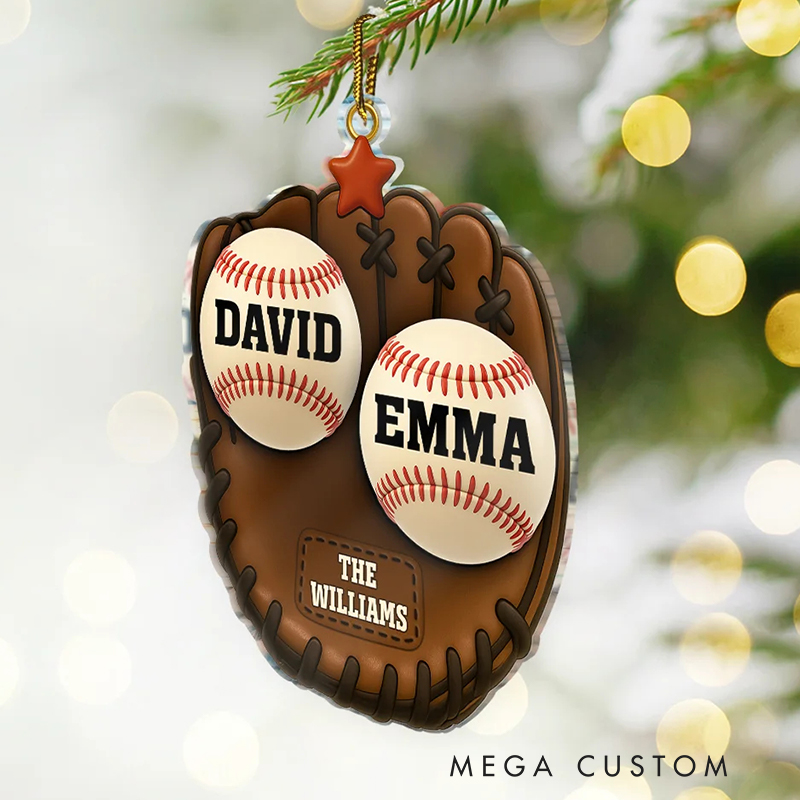 Personalized Acrylic Baseball Glove Christmas Ornament with Family Names