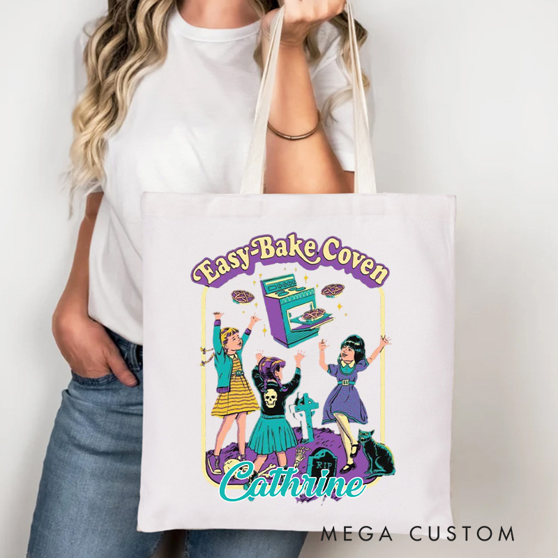Personalized Easy-Bake Coven Tote Bag Custom Witchy Halloween Bag with Name Baking Tote for Baking Lover Gift
