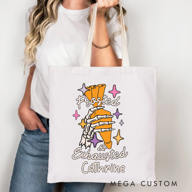 Personalized Frosted and Exhausted Tote Bag Custom Halloween Baking Bag with Name Spooky Baking for Baking Lover Gift