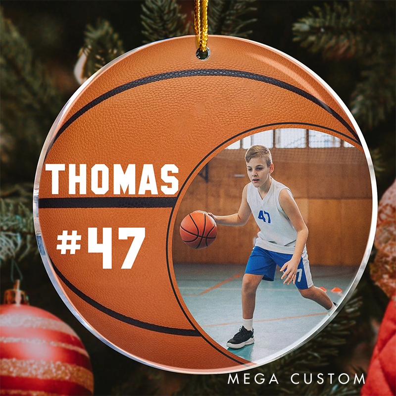Personalized Basketball Ornament with Custom Photo, Name, and Number