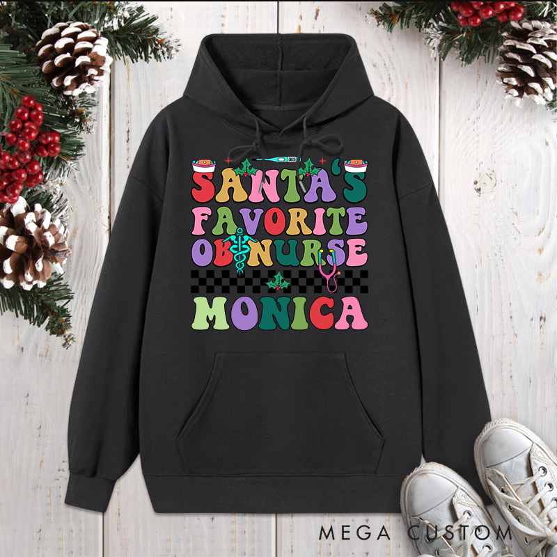 Personalized Hoodies for Nurse Customized Santa's Favorite OB Nurse Design Hoodies Xmax Gift