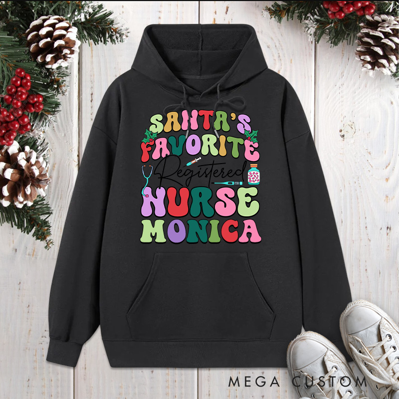 Personalized Hoodies for Nurse Customized Santa's Favorite Registered Nurse Design Hoodies Xmax Gift
