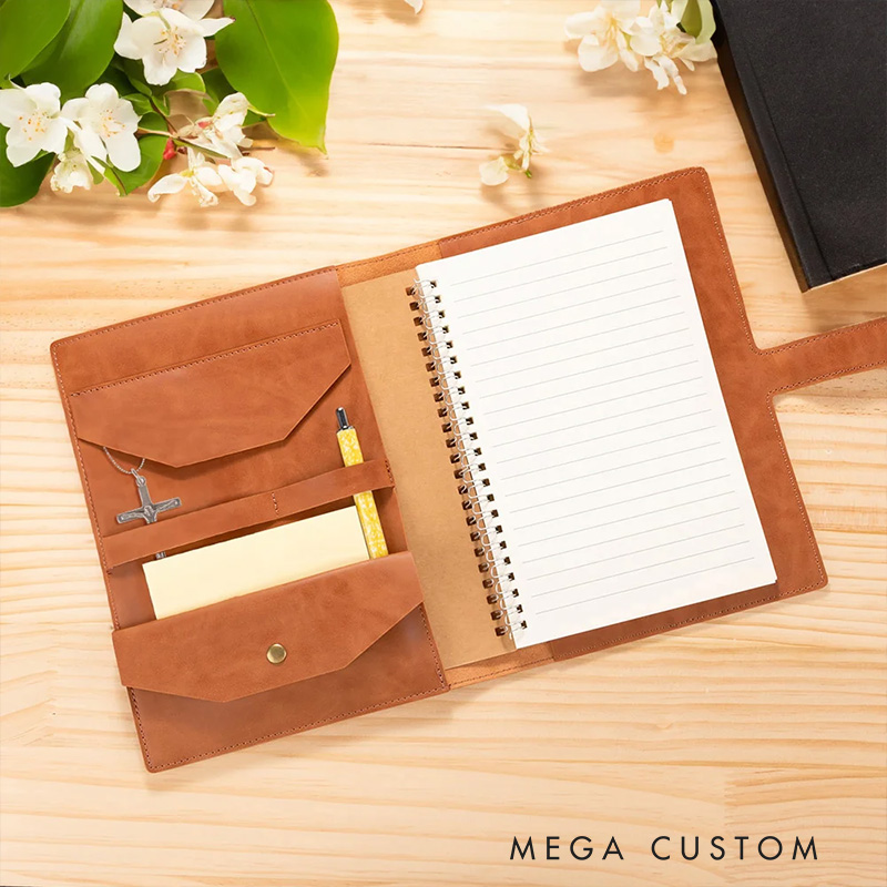 Personalized Cross Rejoice Always Name Leather A5 Sketchbook Notebook Cover with Storage Pocket Christmas Gift for Christian