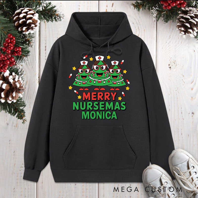 Personalized Hoodies for Nurse Customized Merry Nursemas Design Hoodies Xmax Gift