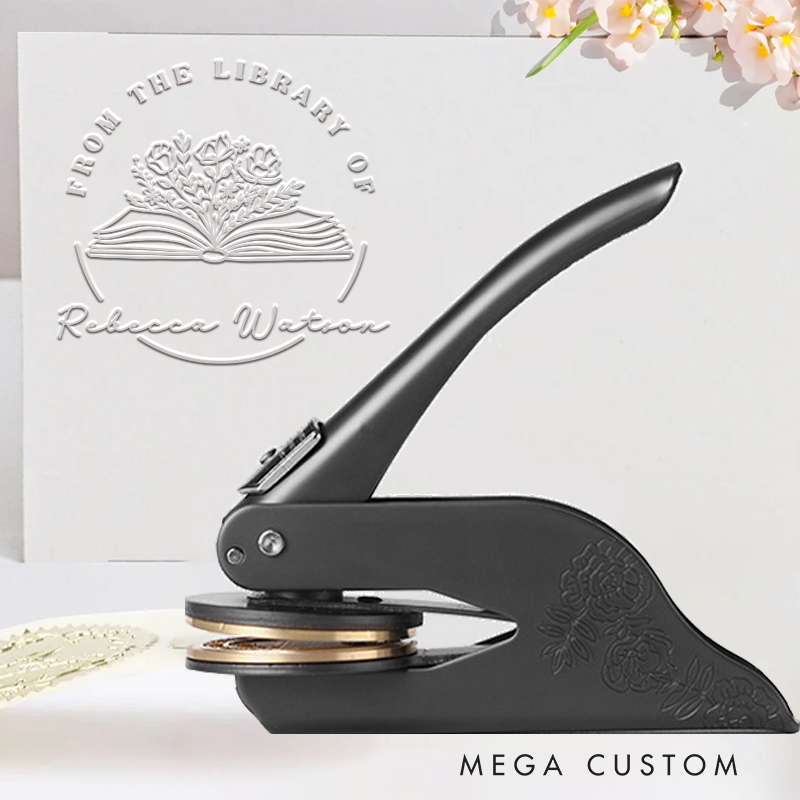Personalized Round Flower Books Book Embosser Stamp Custom from the Library of Library Embosser Name Bookish Stamp for Book Lover Librarian Gift