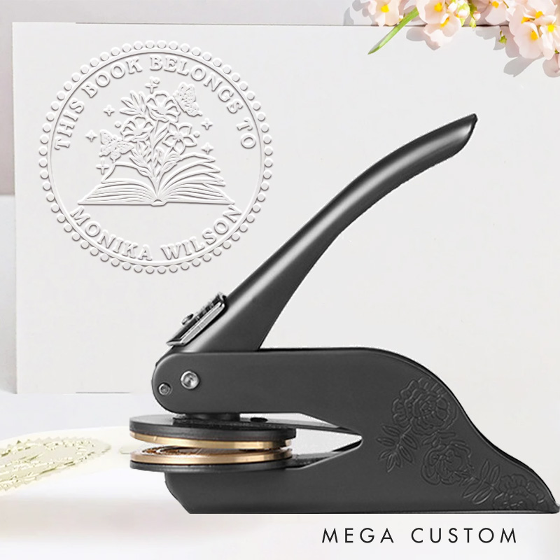 Personalized Book and Flower Book Embosser Stamp Custom This Book Belongs to Library Embosser with Name Bookish Gift for Book Lovers Librarian Gift