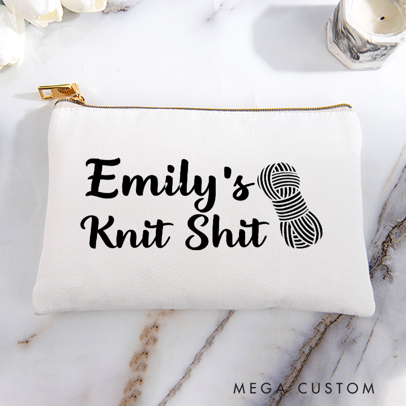 Personalized Knit Shit Storage Bag for Knitting Lover Zippered Project Pouch Gift for Yarn Lovers