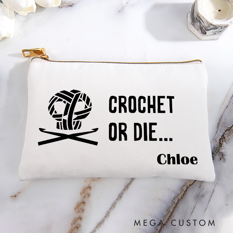Personalized Crochet or Die Storage Bag for Crocheting Lover Zippered Project Pouch Gift for Yarn Lovers