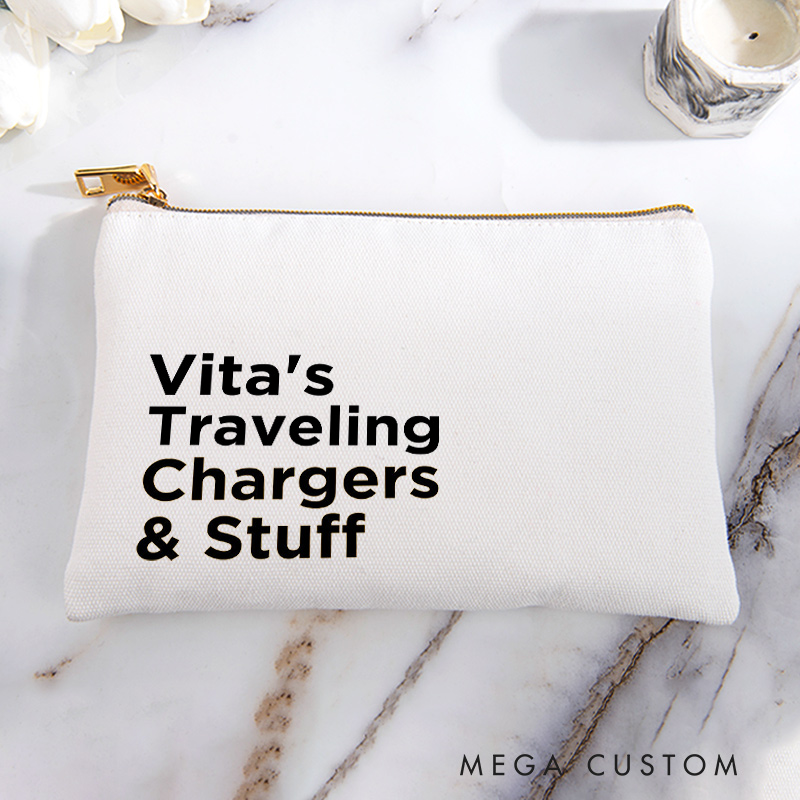 Personalized Traveling Chargers and Stuff Storage Bag for Traveling Lover Zippered Project Pouch Gift for Travelers
