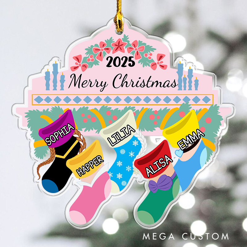 Personalized Family Pink Stocking Christmas Tree Ornament 2027 Acrylic Ornament Movie Christmas Gift Film Xmas Gift Christmas Decor