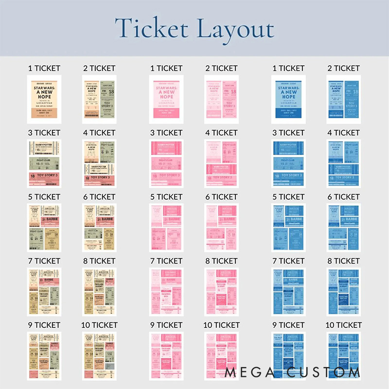 Personalized Square Movie Ticket Poster Without Frame Custom Film Lover Art Gift for film fans Date Night Wall Decor